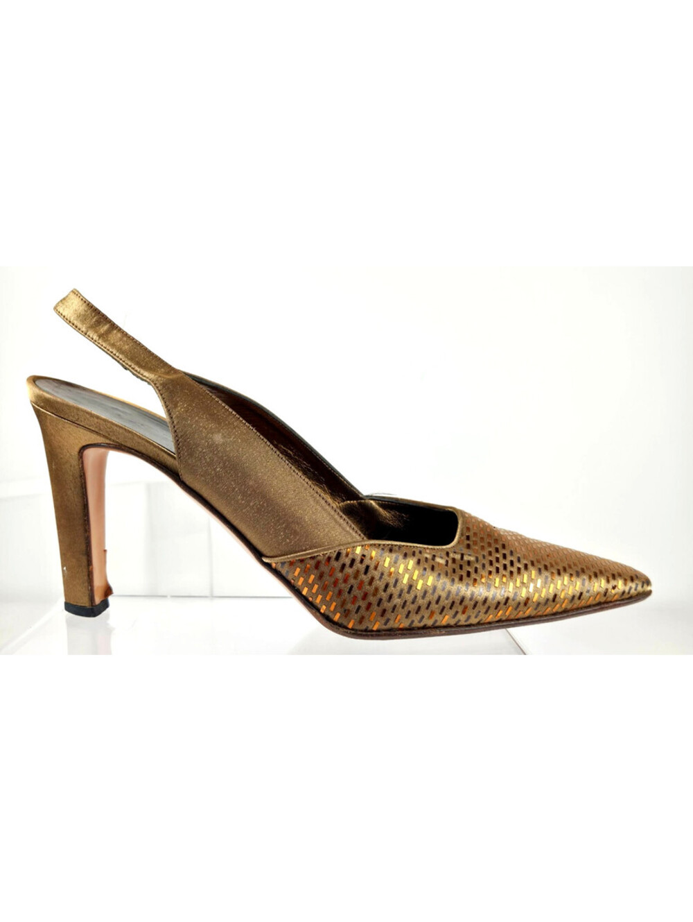 St John Bronze Shimmer Slingback Pumps Metallic Heels Sz 9 VTG Italy Vintage